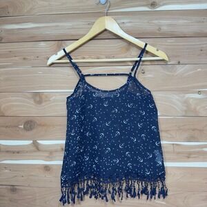 Vintage‎ Havana Anchor Star Print Cami Top with Fringe Trim  Size L